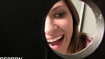The texas glory hole in the bathroom where victoria lowson performs blowjob and cum in mouth