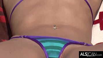 Slender Brunette Nude Sunbathing Sparks Solo Masturbation Session