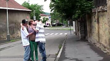 Wow, Street Sex Threesome with Blonde Teen Alexis Crystal and Two Guys!