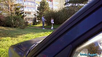 spanish babe cheats with blowjob and fuck outdoors