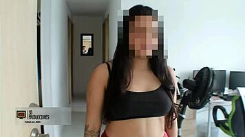 Technician rewards with Melanie's shaved pussy