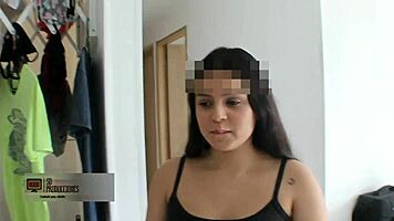 Technician rewards with Melanie's shaved pussy