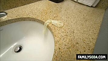 Stepbrother Shocked to Find Used Condom in Stepsister's Bathroom During Taboo Teen 18+ Hardcore Encounter