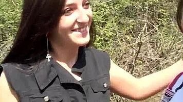 Emy, wanna see me bang this tough pig in the woods? Voyeurs love it doggy style!