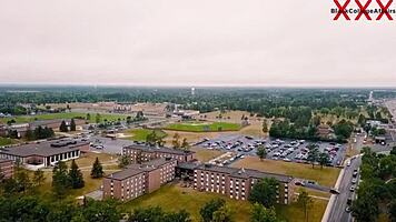 Big cock senior prefect fucks petite classmate at principal's window