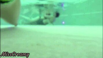 teen student fingers pussy in public pool, risky with strangers nearby