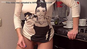 Russian teen Veronica Snezhna relaxes in kitchen