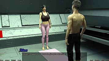 Stranded in space milf stretches out her huge tits seductively