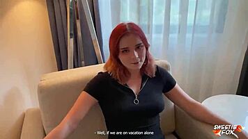 Redhead hard fucking and deep blowjob - cum in mouth