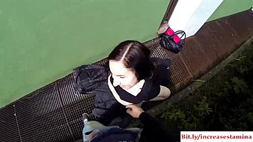 Out-of-town gal gets fucked outside with blowjob.