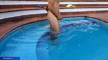 yo, innocent chica gets wild at the pool with stepbro, sucking and banging hard!