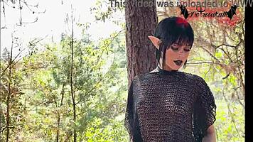 Gothic Elf Teen 18+ Plays with Toys in Forest Setting