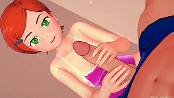 Is Gwen stripping her wet bikini to fuck in hentai?