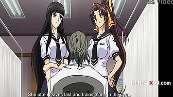 this guy turned a lesbian straight, and now she's joining him to take on the others in this anime scene