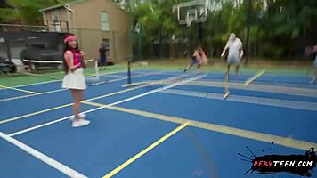 Having Sneaky Sex During Tennis Game Break with Horny Brunette in POV - PervTeen 18+