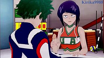 tsuyu asui, kyoka jiro, and izuku midoriya in wild hentai sex - my hero academia