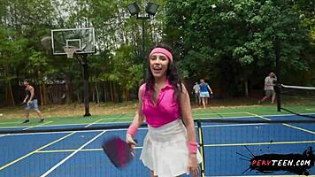 Having Sneaky Sex During Tennis Game Break with Horny Brunette in POV - PervTeen 18+