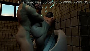 The teen slut gets her ass fucked in the bathroom