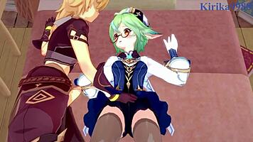 Sucrose And Hu Tao Feel Intense Pleasure With Aether.