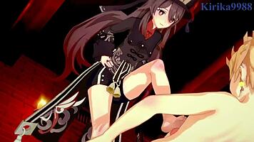 Sucrose And Hu Tao Feel Intense Pleasure With Aether.