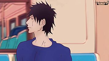 Mita's Wild Subway Adventure in Hentai Cartoon Parody Scene.