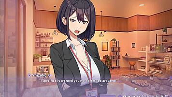 Hey, summer clover catches her boss masturbating to that giant cock in harem hentai game ep 4