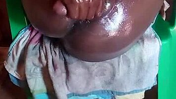 big black oiled cock cums in unique solo position