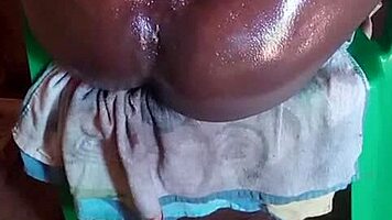 big black oiled cock cums in unique solo position