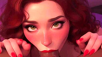 Redhead stepsister intensely sucks big black cock at club pov.