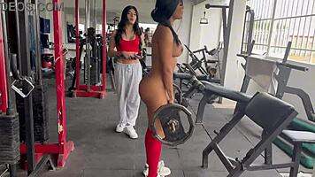 Transgender Trainer Commands Naked Squats in Gym with Big Tits and Tight Pussy Worship