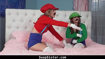 stepbrothers whip out cocks and start swapping sister in taboo orgy