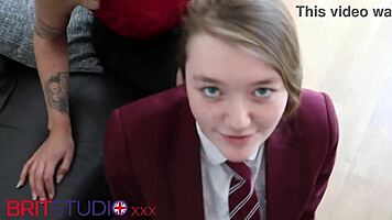 stepmum showed the curvy student how to suck cock. it got messy real quick!