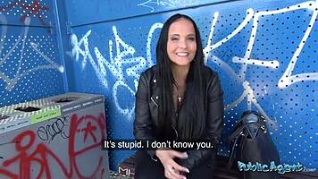 Wow, brunette student fucks outdoors for first time!