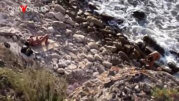 Young tanned chick flashes tits on beach, gets fucked by stranger in public.