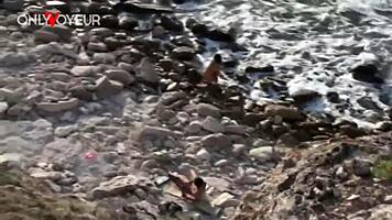 Young tanned chick flashes tits on beach, gets fucked by stranger in public.