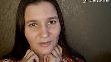 Russian gf sucks monster cock in pov with tanned skinny body and long hair