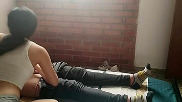 this horny young babe ripped her clothes and masturbated me with her wet dripping pussy in pov