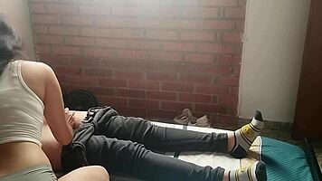 this horny young babe ripped her clothes and masturbated me with her wet dripping pussy in pov