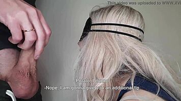 Tricking Blindfolded Friend's Wife into Sucking and Swallowing Cum