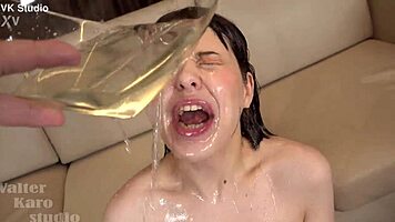 sandy's double piss drinking leads to rough anal orgasm