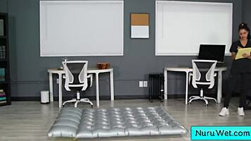 Ebony Masseur Nina White Delivers Wet Nuru Massage with Natural Big Tits