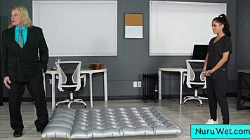 Ebony Masseur Nina White Delivers Wet Nuru Massage with Natural Big Tits