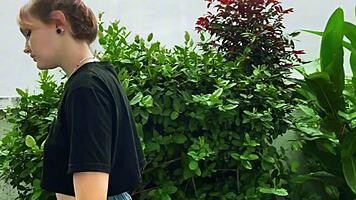 Beauty from the park gets tangled up in wild outdoor bondage. Can't believe how she moans with every tickle!