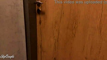 cute curvy babe teases with sloppy handjob under table in fast food joint