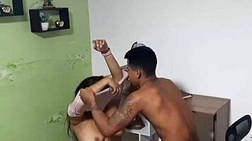 Latina Stepsister Deepthroats Big Black Cock in Homemade Couple Scene