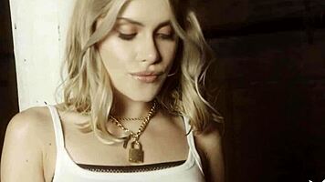 Beautiful blonde teen Amelia poses in lingerie, slowly undressing to reveal her small tits and big ass. Softcore solo session.