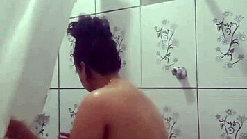 Enjoying a hot shower while fingering my tight pussy