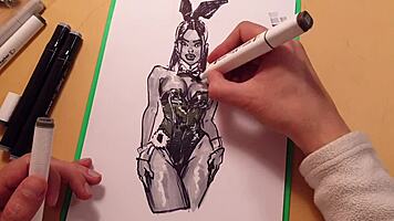 I drew this hot girl in latex with markers, but I messed up the sketch a bit.
