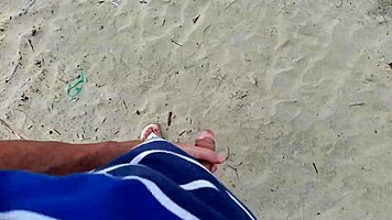 risky handjob on the street, redhead teen catches me masturbating 😏