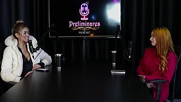 Compilation of Jhocy in Preliminares Podcast with Bia Hot on Sheer Red Lingerie